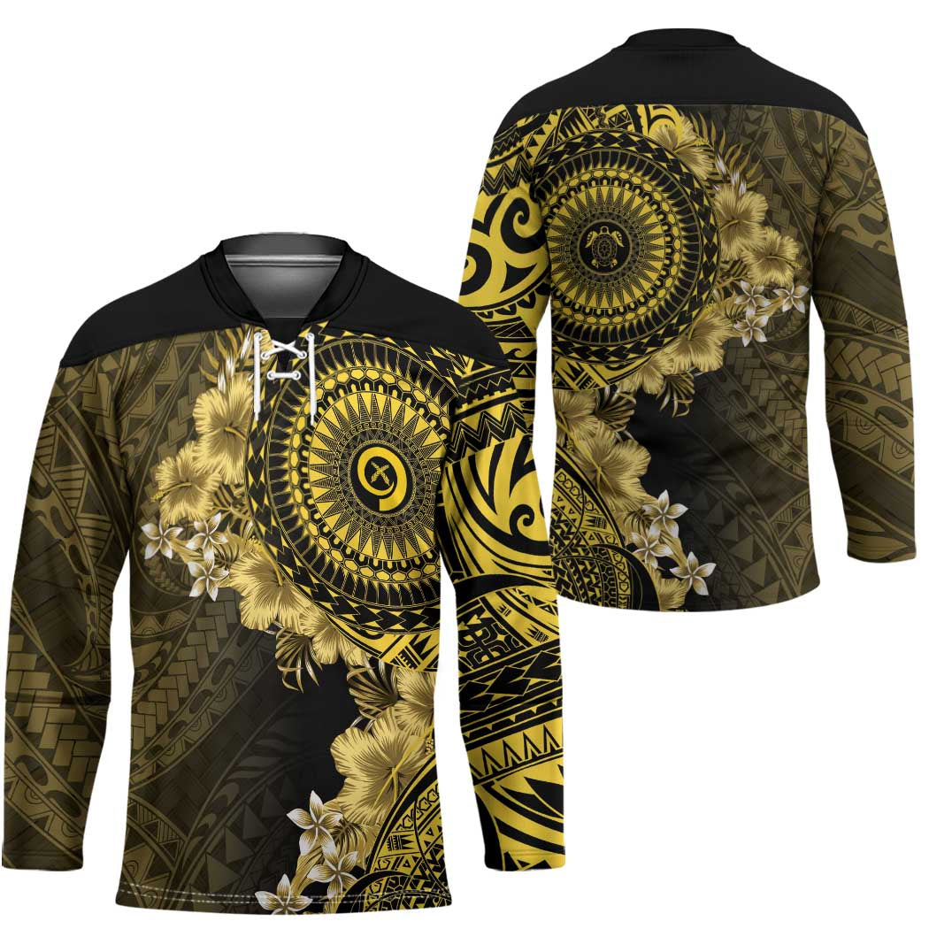 Vanuatu Hockey Jersey Hibisus Polynesian Pattern Gold LT14 - Polynesian Pride