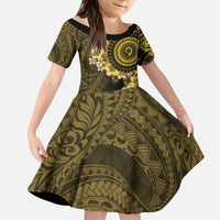 Vanuatu Kid Short Sleeve Dress Hibisus Polynesian Pattern Gold - Polynesian Pride
