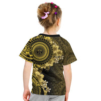 Vanuatu Kid T Shirt Hibisus Polynesian Pattern Gold - Polynesian Pride