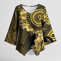 Vanuatu Kimono Sleeve Blouse Hibisus Polynesian Pattern Gold LT14 Female Gold - Polynesian Pride
