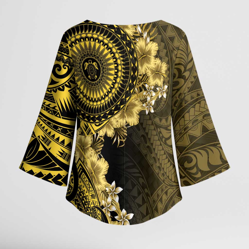 Vanuatu Kimono Sleeve Blouse Hibisus Polynesian Pattern Gold LT14 - Polynesian Pride