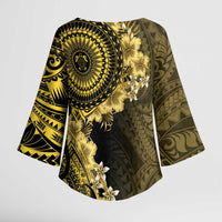 Vanuatu Kimono Sleeve Blouse Hibisus Polynesian Pattern Gold LT14 - Polynesian Pride