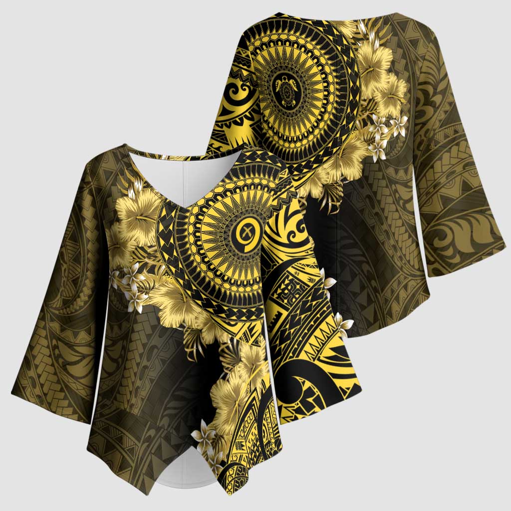 Vanuatu Kimono Sleeve Blouse Hibisus Polynesian Pattern Gold LT14 - Polynesian Pride