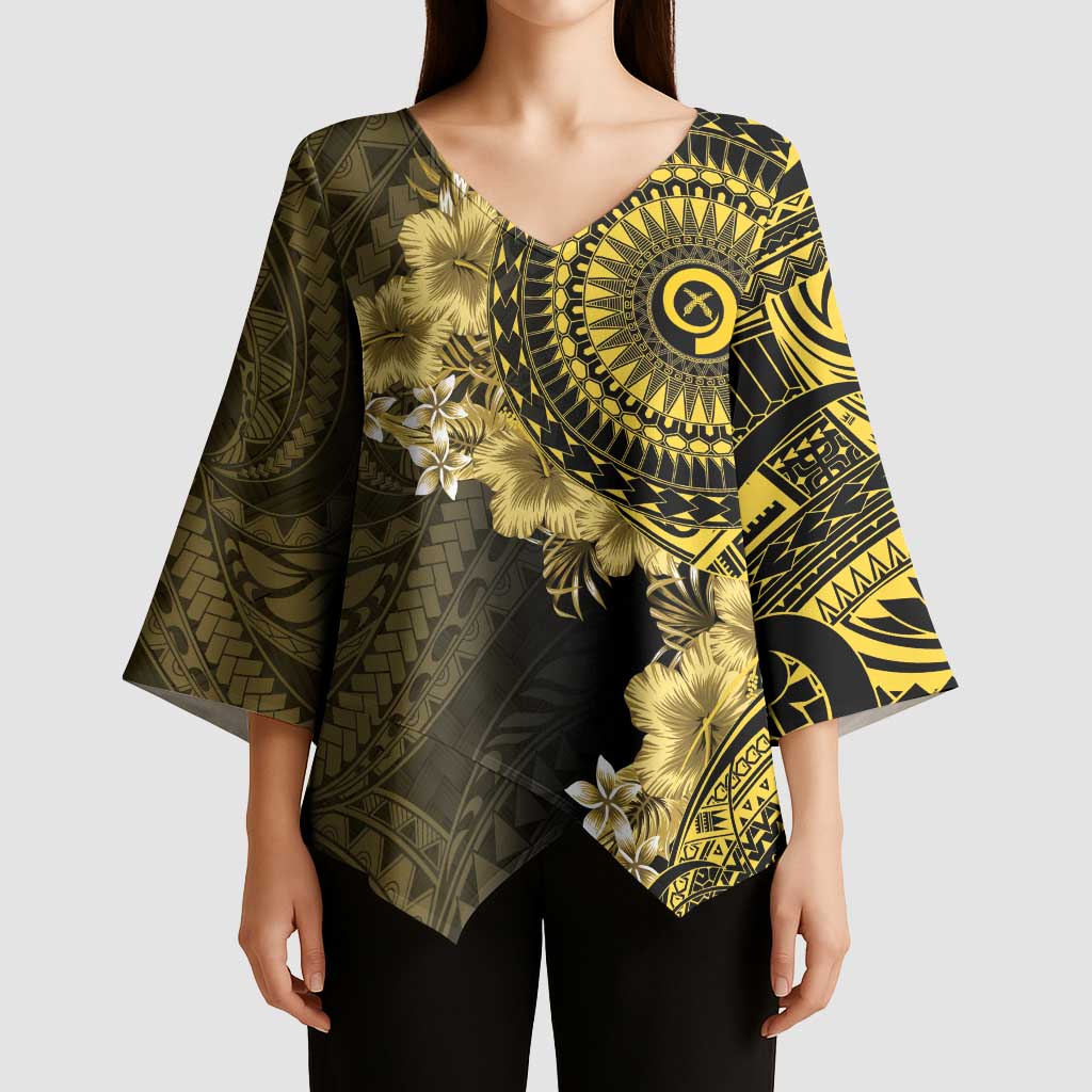 Vanuatu Kimono Sleeve Blouse Hibisus Polynesian Pattern Gold LT14 - Polynesian Pride