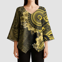 Vanuatu Kimono Sleeve Blouse Hibisus Polynesian Pattern Gold LT14 - Polynesian Pride