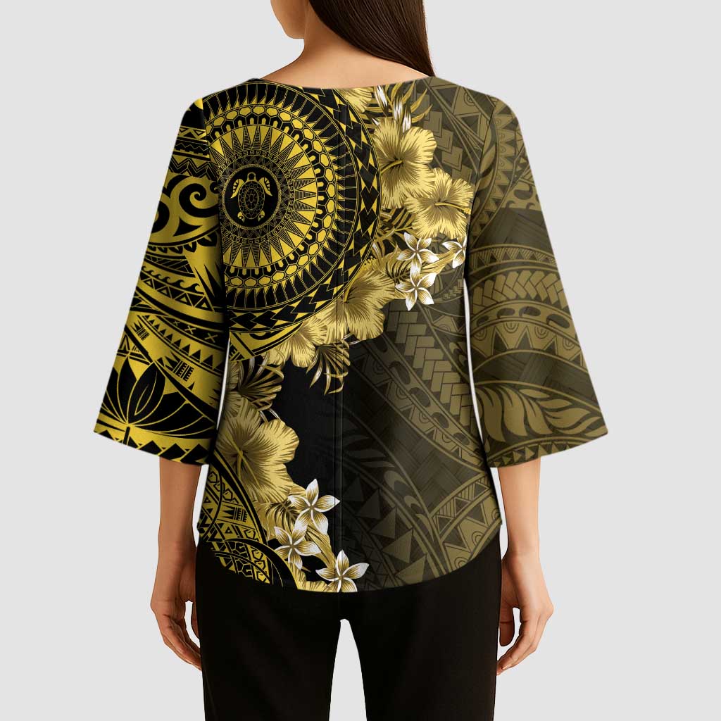 Vanuatu Kimono Sleeve Blouse Hibisus Polynesian Pattern Gold LT14 - Polynesian Pride