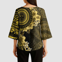 Vanuatu Kimono Sleeve Blouse Hibisus Polynesian Pattern Gold LT14 - Polynesian Pride