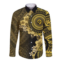Vanuatu Long Sleeve Button Shirt Hibisus Polynesian Pattern Gold LT14 Unisex Gold - Polynesian Pride