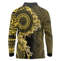 Vanuatu Long Sleeve Polo Shirt Hibisus Polynesian Pattern Gold - Polynesian Pride