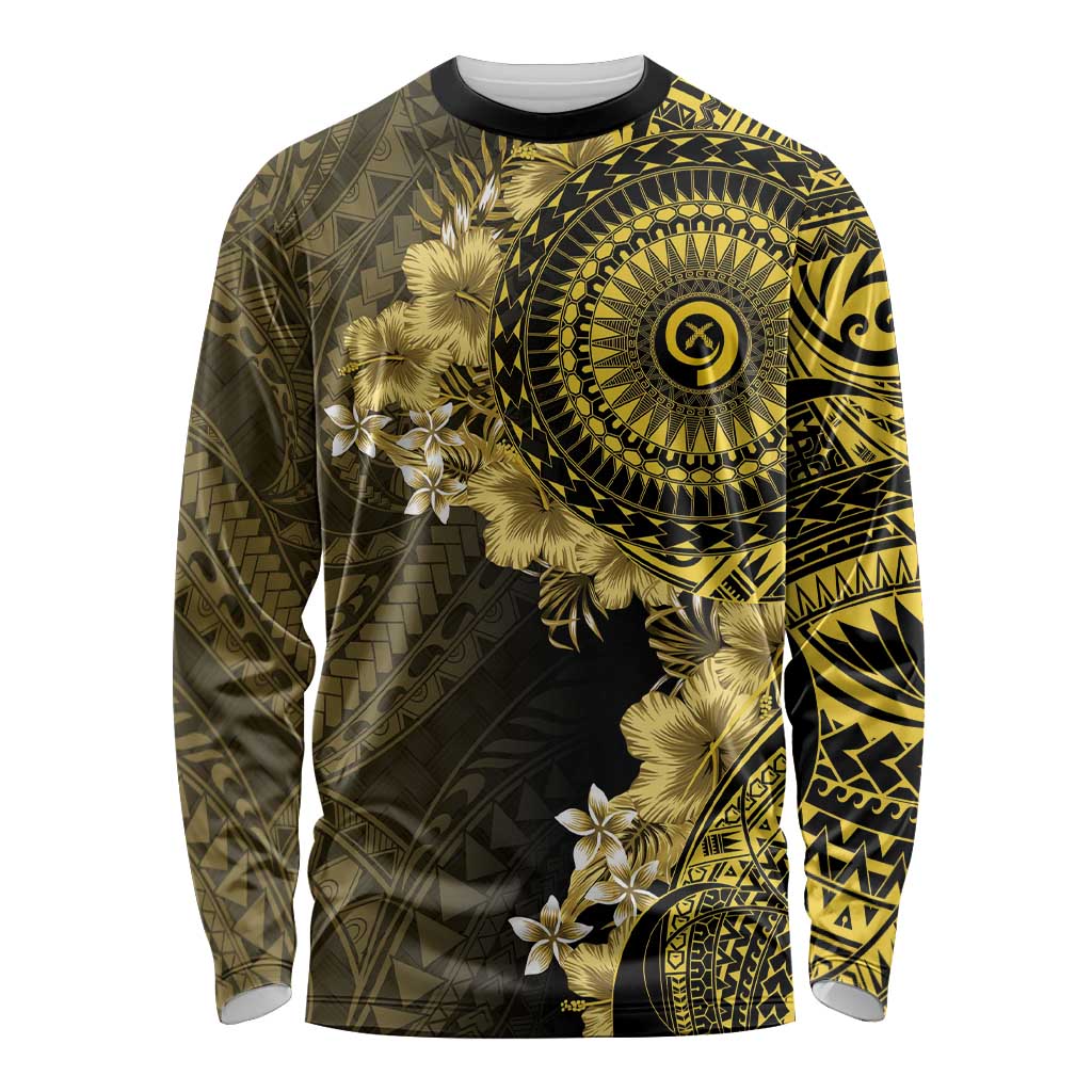 Vanuatu Long Sleeve Shirt Hibisus Polynesian Pattern Gold LT14 Unisex Gold - Polynesian Pride