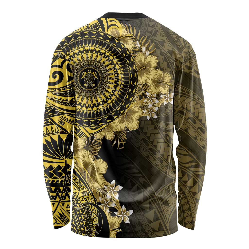 Vanuatu Long Sleeve Shirt Hibisus Polynesian Pattern Gold LT14 - Polynesian Pride