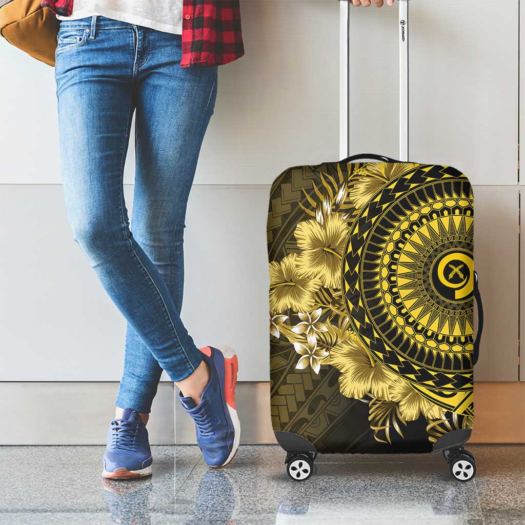 Vanuatu Luggage Cover Hibisus Polynesian Pattern Gold - Polynesian Pride
