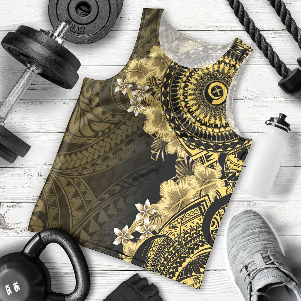 Vanuatu Men Tank Top Hibisus Polynesian Pattern Gold LT14 - Polynesian Pride
