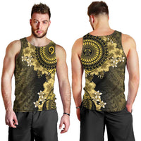 Vanuatu Men Tank Top Hibisus Polynesian Pattern Gold LT14 - Polynesian Pride