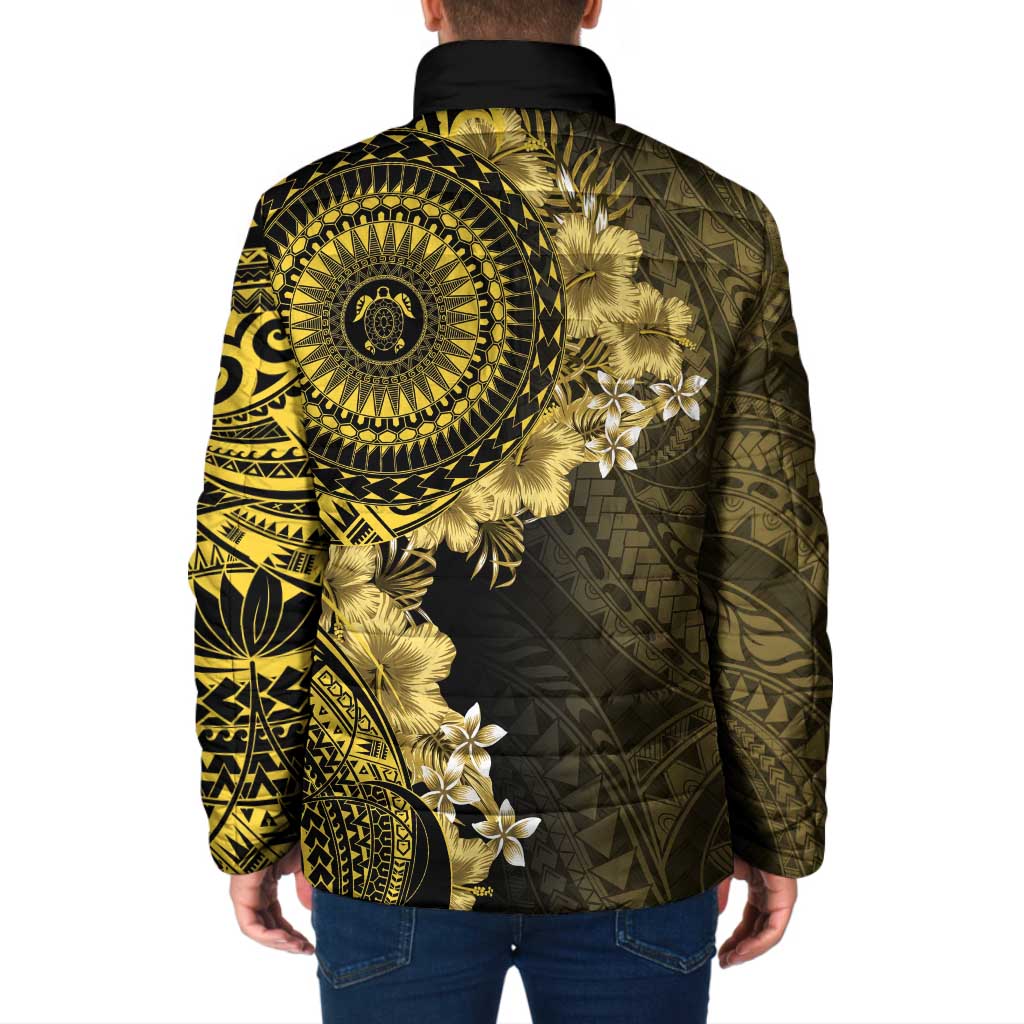 Vanuatu Padded Jacket Hibisus Polynesian Pattern Gold LT14 - Polynesian Pride