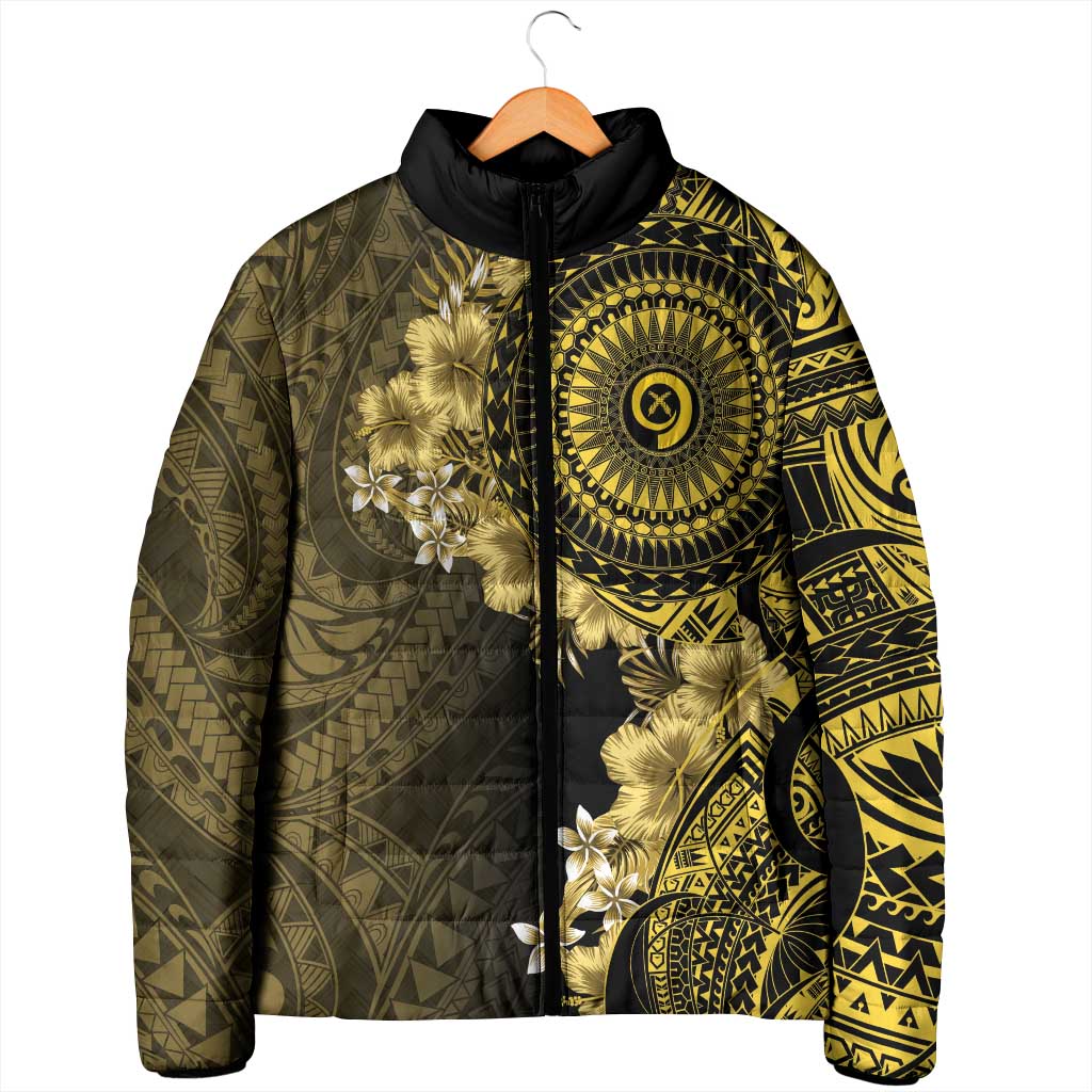 Vanuatu Padded Jacket Hibisus Polynesian Pattern Gold LT14 - Polynesian Pride