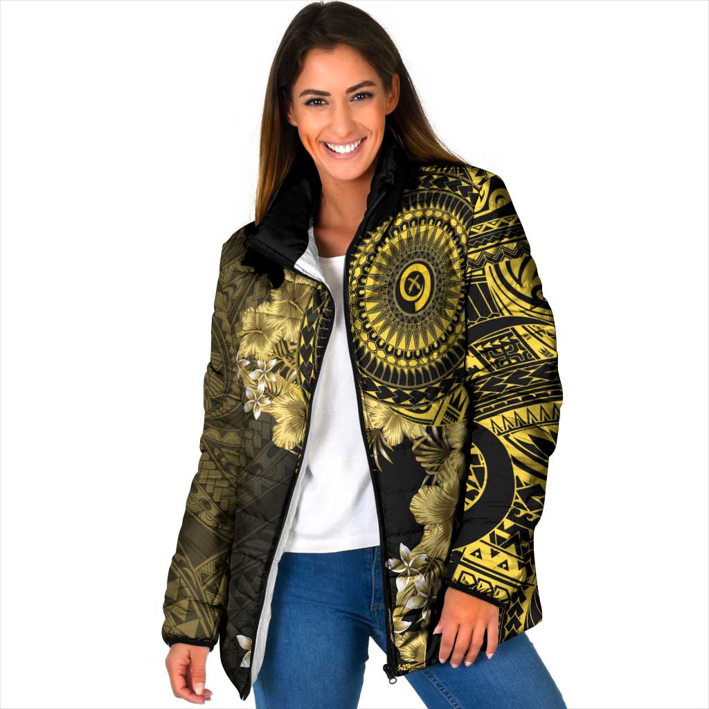 Vanuatu Padded Jacket Hibisus Polynesian Pattern Gold LT14 Women Gold - Polynesian Pride