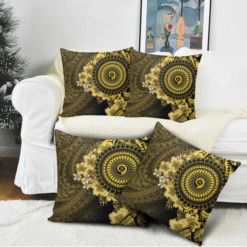 Vanuatu Pillow Cover Hibisus Polynesian Pattern Gold - Polynesian Pride