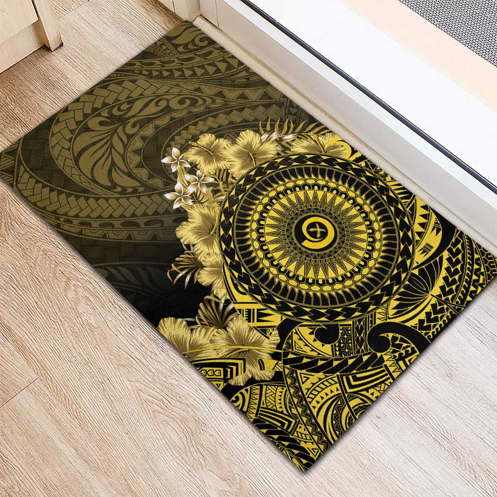 Vanuatu Rubber Doormat Hibisus Polynesian Pattern Gold LT14 - Polynesian Pride