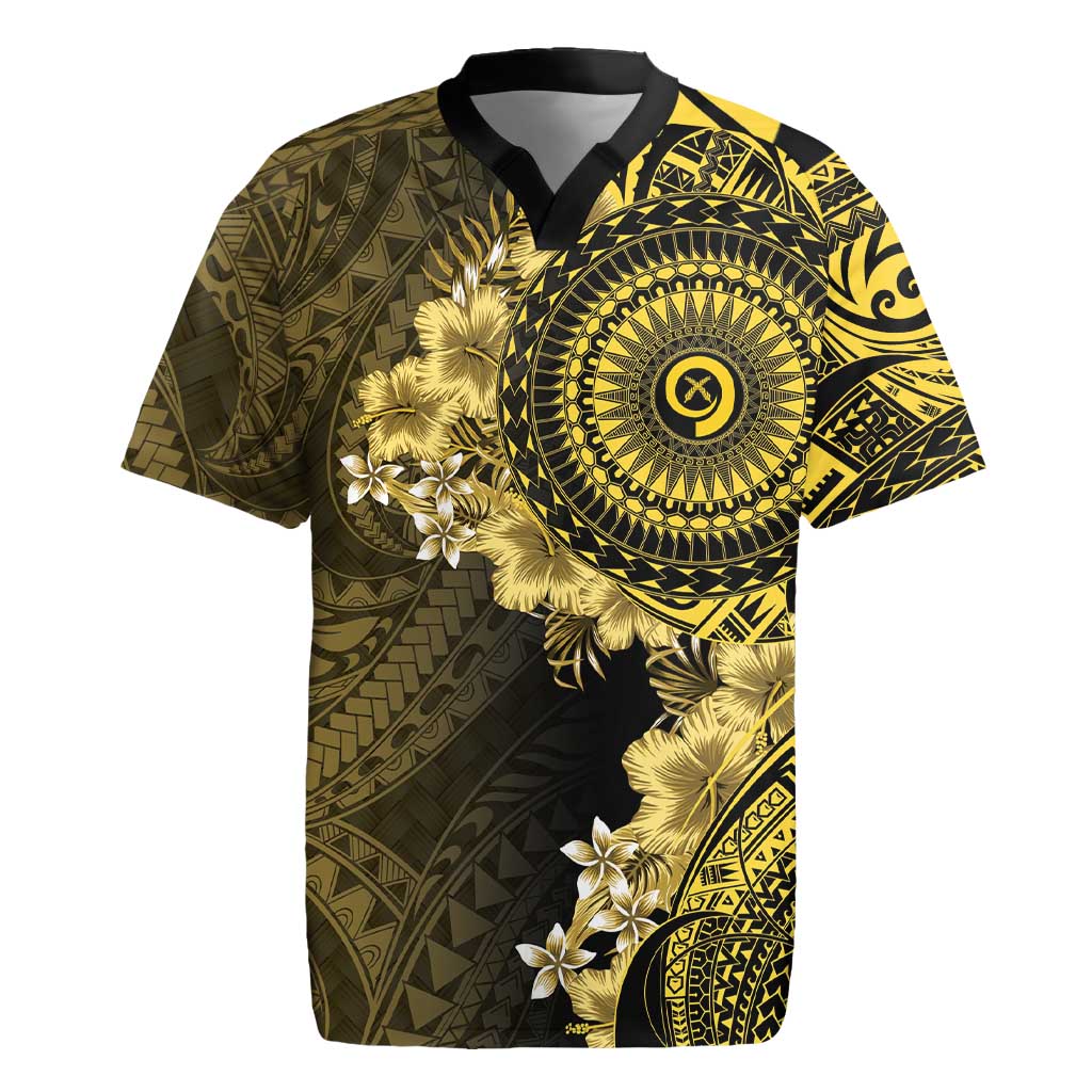 Vanuatu Rugby Jersey Hibisus Polynesian Pattern Gold LT14 Gold - Polynesian Pride