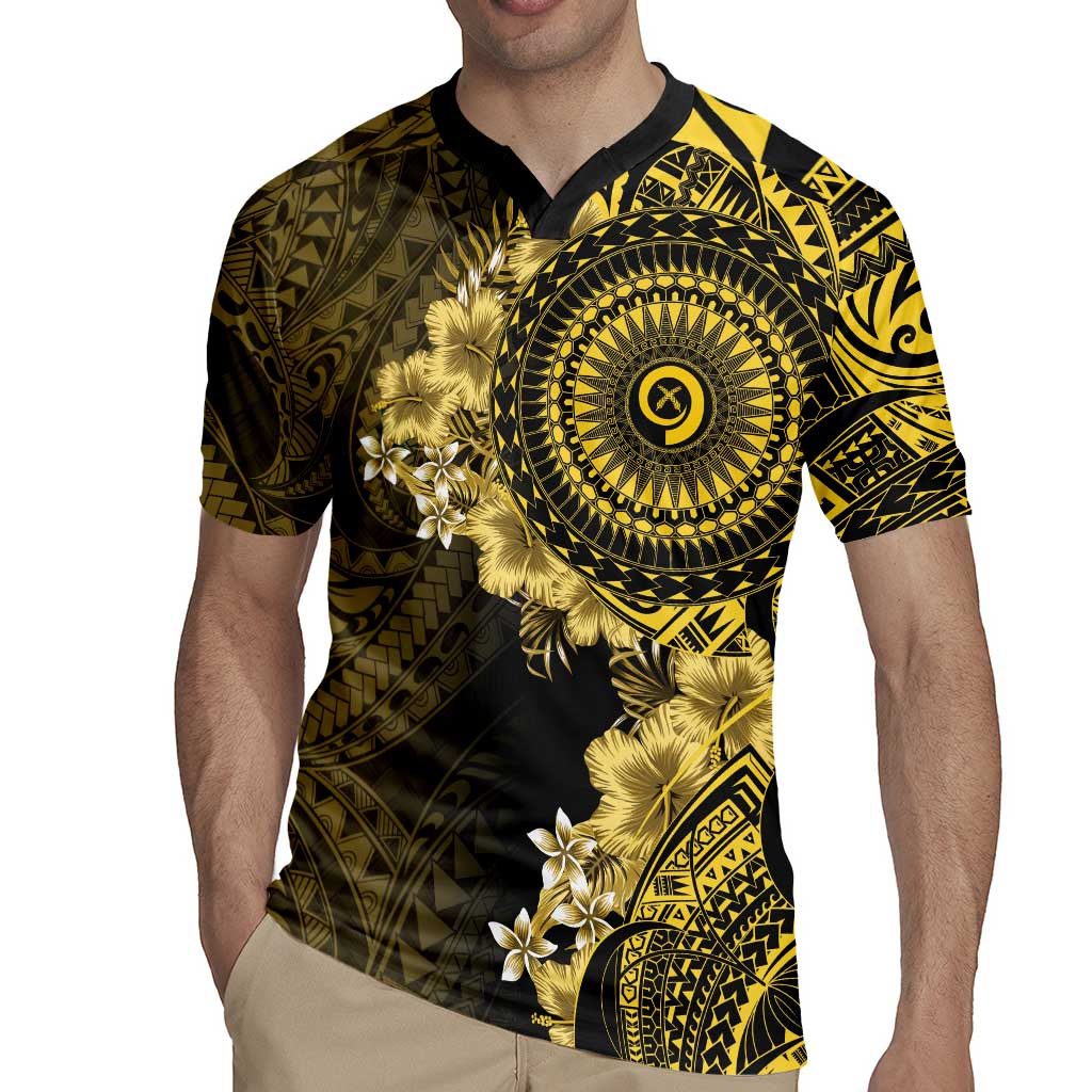 Vanuatu Rugby Jersey Hibisus Polynesian Pattern Gold LT14 - Polynesian Pride