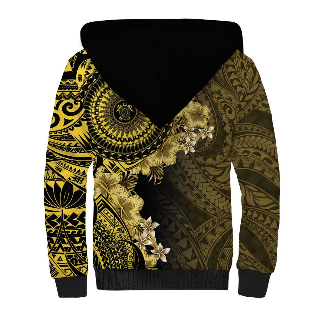Vanuatu Sherpa Hoodie Hibisus Polynesian Pattern Gold LT14 - Polynesian Pride