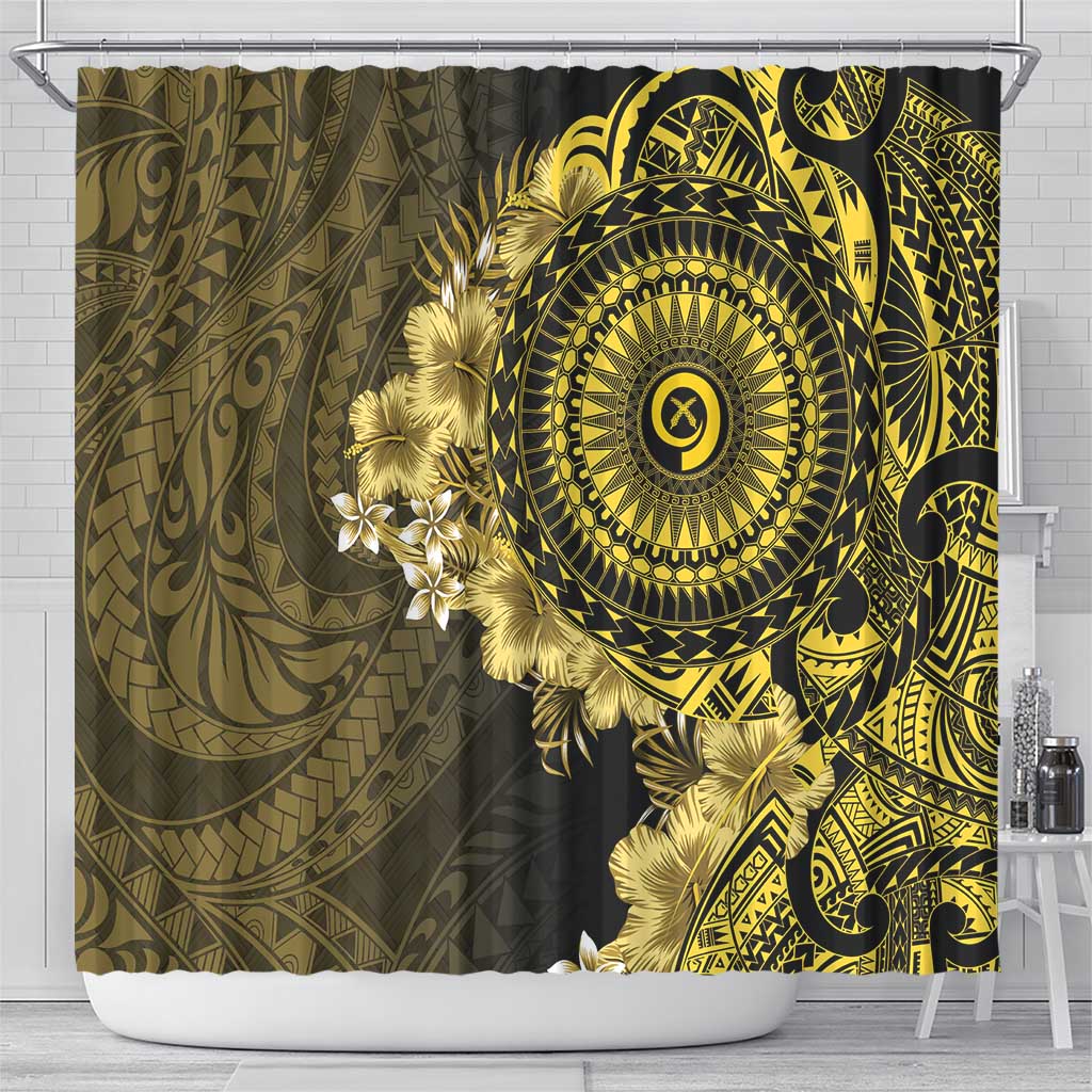 Vanuatu Shower Curtain Hibisus Polynesian Pattern Gold - Polynesian Pride