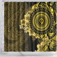 Vanuatu Shower Curtain Hibisus Polynesian Pattern Gold - Polynesian Pride