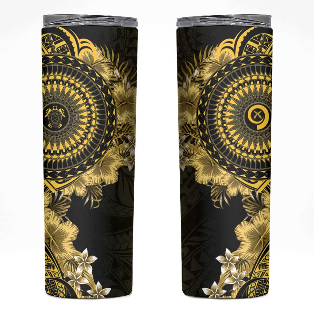 Vanuatu Skinny Tumbler Hibisus Polynesian Pattern Gold - Polynesian Pride
