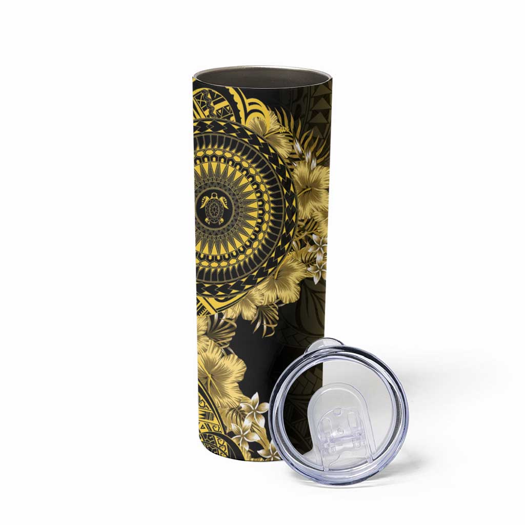 Vanuatu Skinny Tumbler Hibisus Polynesian Pattern Gold - Polynesian Pride