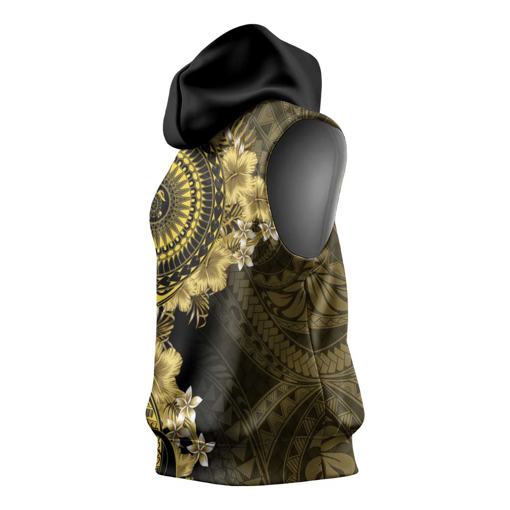 Vanuatu Sleeveless Hoodie Hibisus Polynesian Pattern Gold - Polynesian Pride