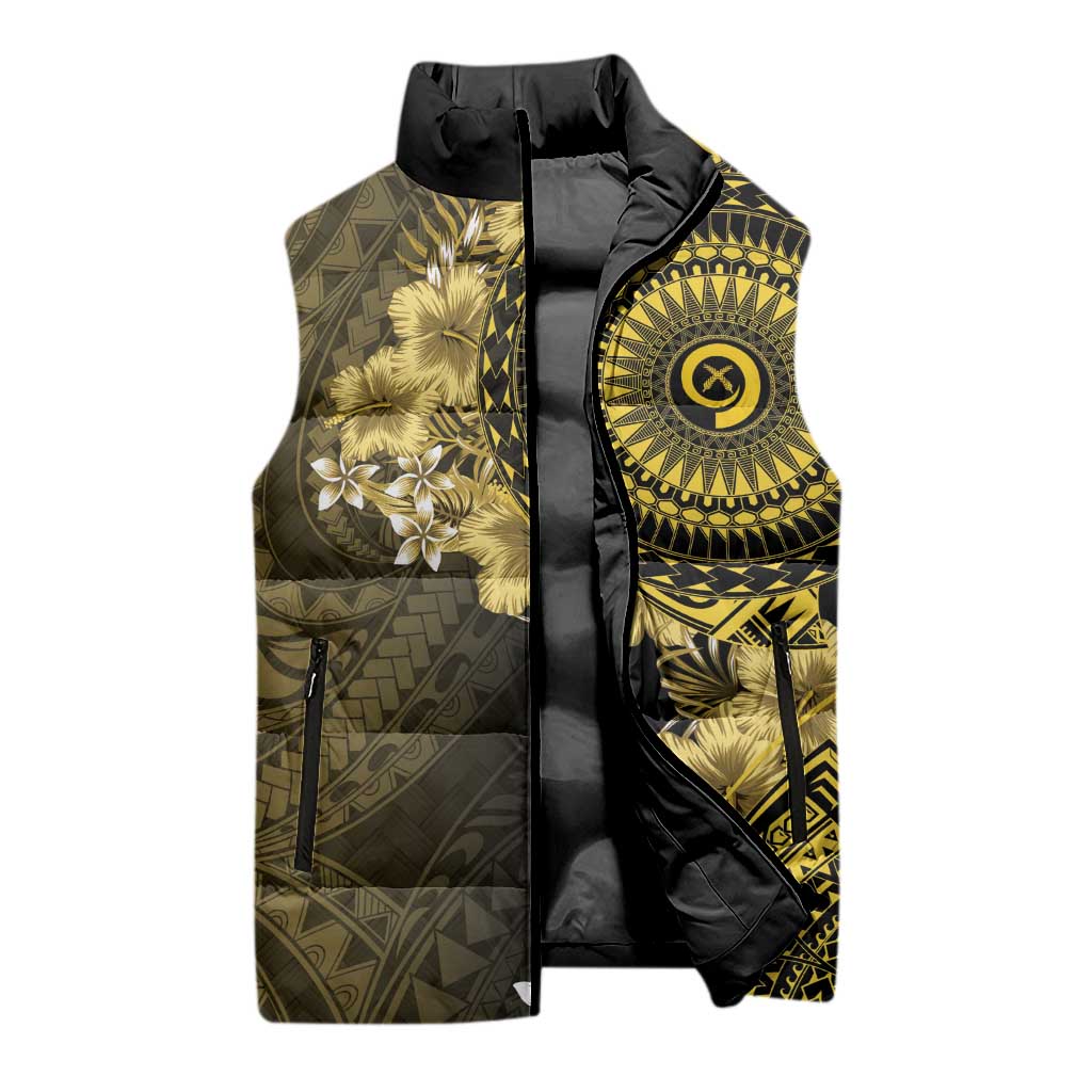 Vanuatu Sleeveless Puffer Jacket Hibisus Polynesian Pattern Gold LT14 - Polynesian Pride