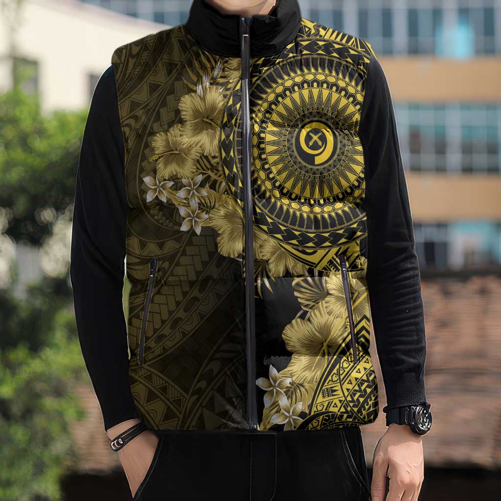 Vanuatu Sleeveless Puffer Jacket Hibisus Polynesian Pattern Gold LT14 - Polynesian Pride