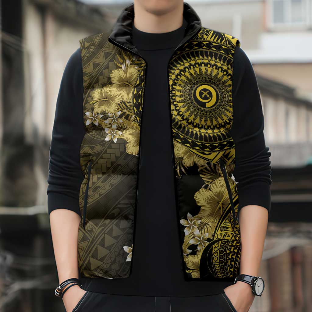 Vanuatu Sleeveless Puffer Jacket Hibisus Polynesian Pattern Gold LT14 - Polynesian Pride