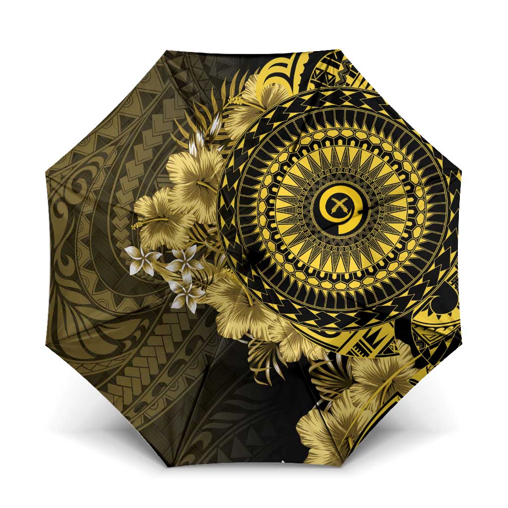 Vanuatu Umbrella Hibisus Polynesian Pattern Gold LT14 One Size Folded 11.42 inch Opened Diameter 37.4 inch Gold - Polynesian Pride