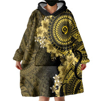 Vanuatu Wearable Blanket Hoodie Hibisus Polynesian Pattern Gold - Polynesian Pride