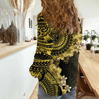 Vanuatu Women Casual Shirt Hibisus Polynesian Pattern Gold - Polynesian Pride