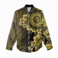 Vanuatu Women Casual Shirt Hibisus Polynesian Pattern Gold - Polynesian Pride