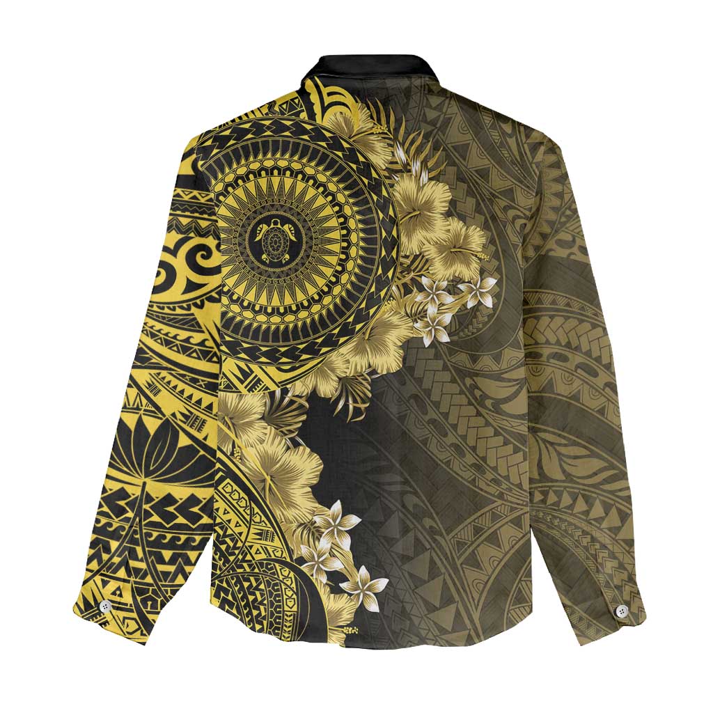 Vanuatu Women Casual Shirt Hibisus Polynesian Pattern Gold - Polynesian Pride