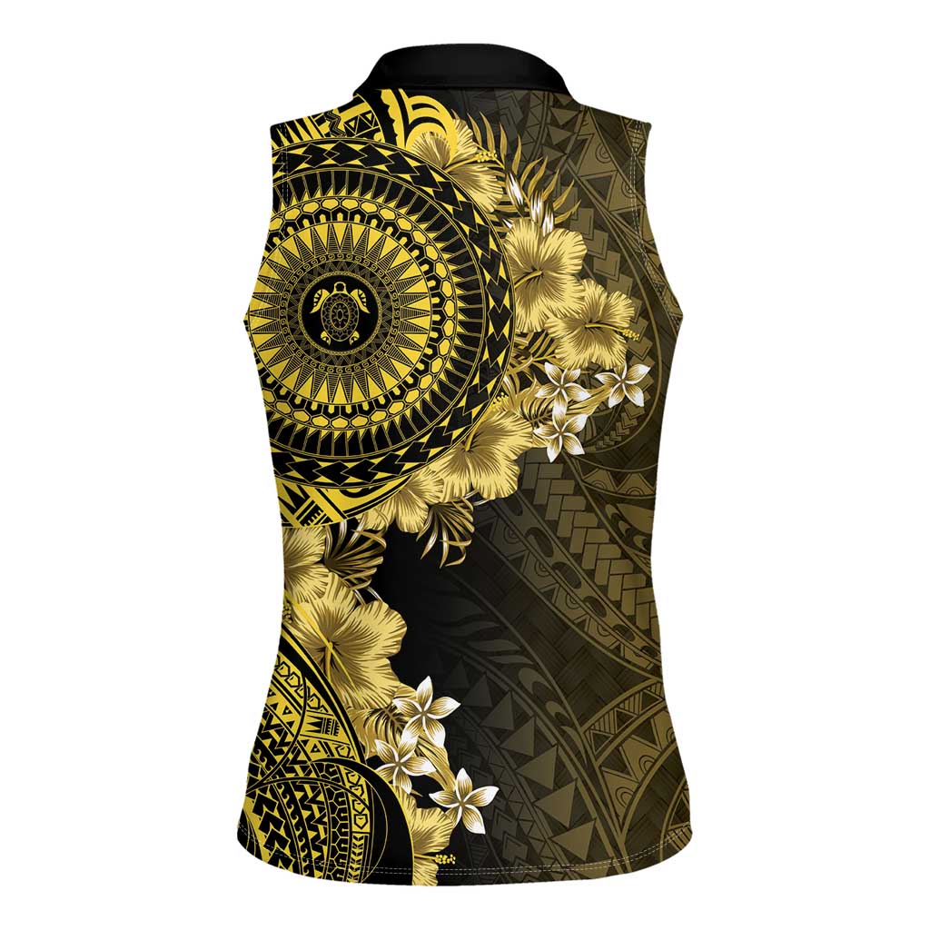 Vanuatu Women Sleeveless Polo Shirt Hibisus Polynesian Pattern Gold LT14 - Polynesian Pride