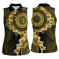 Vanuatu Women Sleeveless Polo Shirt Hibisus Polynesian Pattern Gold LT14 - Polynesian Pride