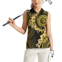 Vanuatu Women Sleeveless Polo Shirt Hibisus Polynesian Pattern Gold LT14 - Polynesian Pride