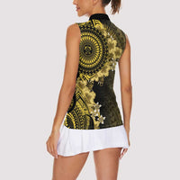Vanuatu Women Sleeveless Polo Shirt Hibisus Polynesian Pattern Gold LT14 - Polynesian Pride