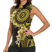 Vanuatu Women Sleeveless Polo Shirt Hibisus Polynesian Pattern Gold LT14 - Polynesian Pride