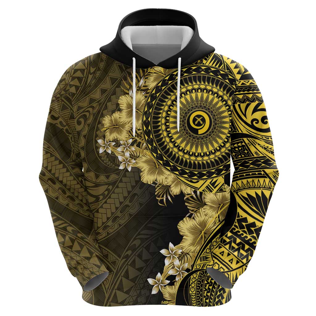 Vanuatu Zip Hoodie Hibisus Polynesian Pattern Gold - Polynesian Pride
