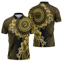 Vanuatu Zipper Polo Shirt Hibisus Polynesian Pattern Gold LT14 - Polynesian Pride