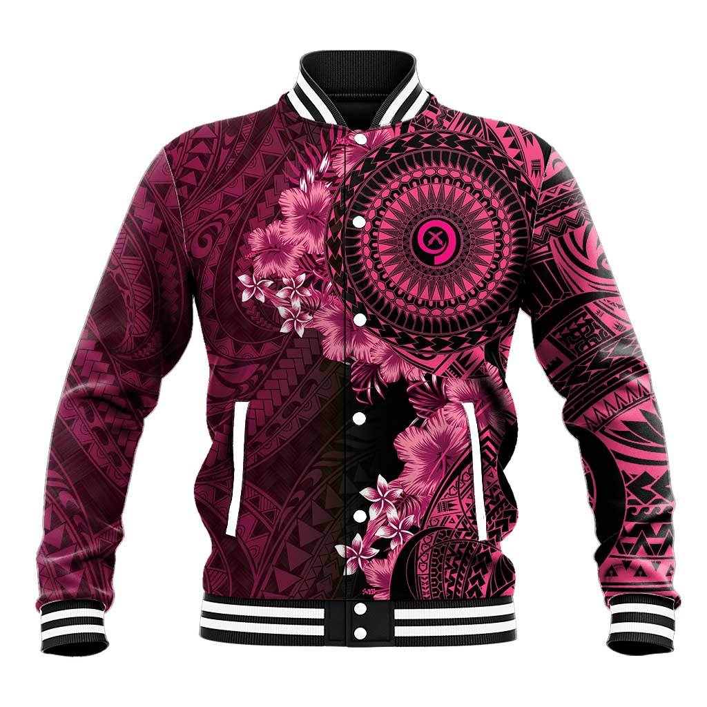 Vanuatu Baseball Jacket Hibisus Polynesian Pattern Pink LT14 Unisex Pink - Polynesian Pride