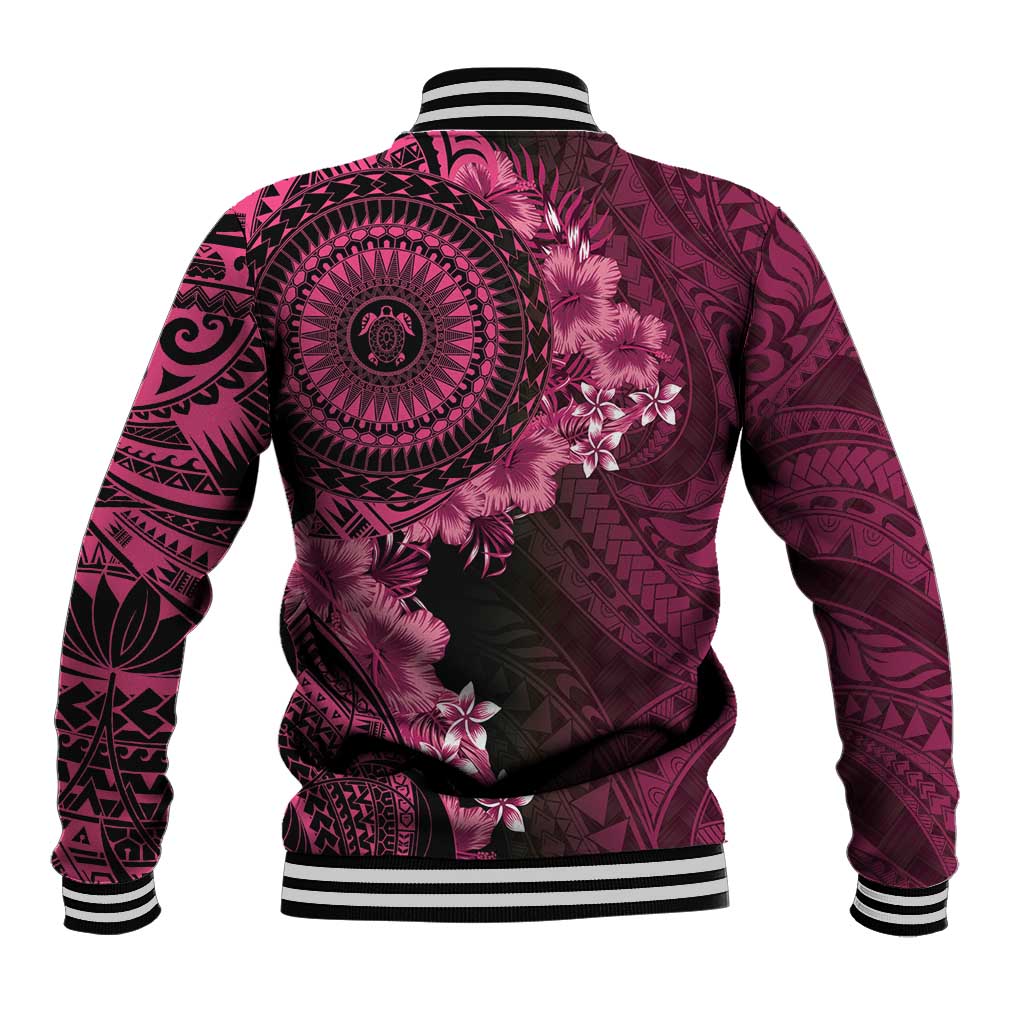 Vanuatu Baseball Jacket Hibisus Polynesian Pattern Pink LT14 - Polynesian Pride
