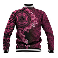 Vanuatu Baseball Jacket Hibisus Polynesian Pattern Pink LT14 - Polynesian Pride