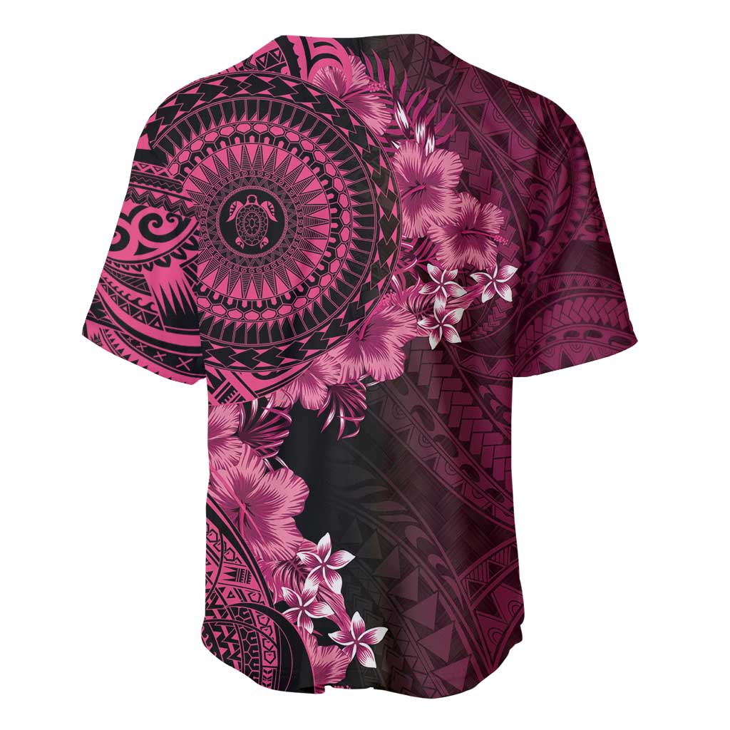 Vanuatu Baseball Jersey Hibisus Polynesian Pattern Pink - Polynesian Pride